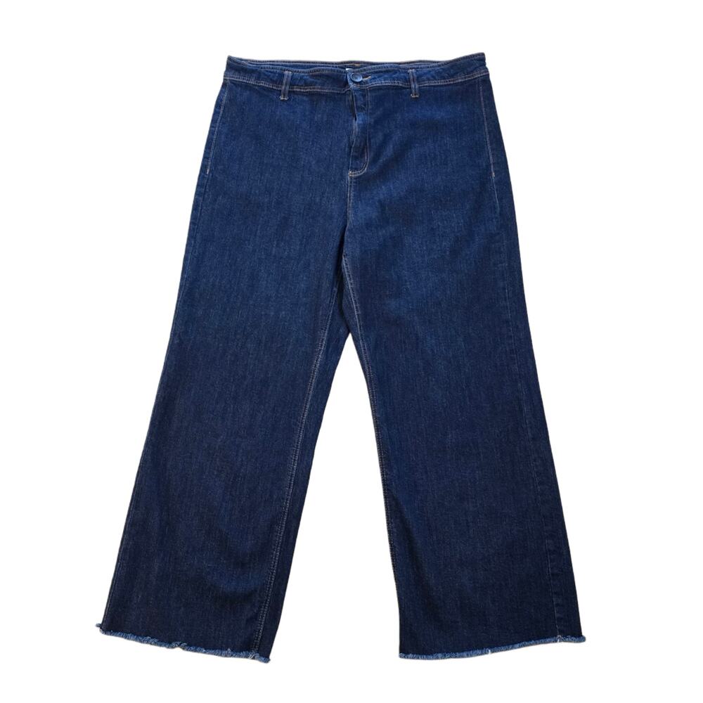 Wide Leg Jeans OAT NY Dark Wash Stretch Denim Flat Front Raw Hem Plus Size 22W